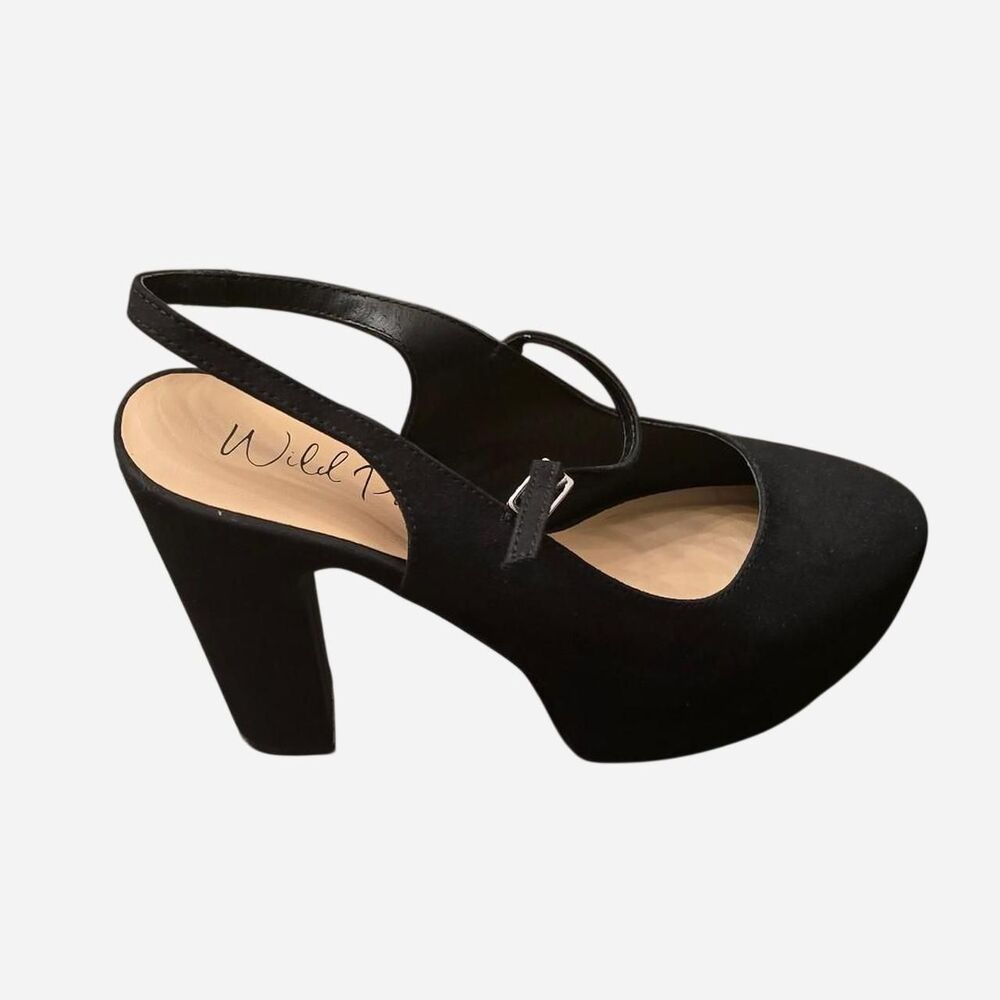 Wild Pair Black Platform Heels With Strap Women's Size 8